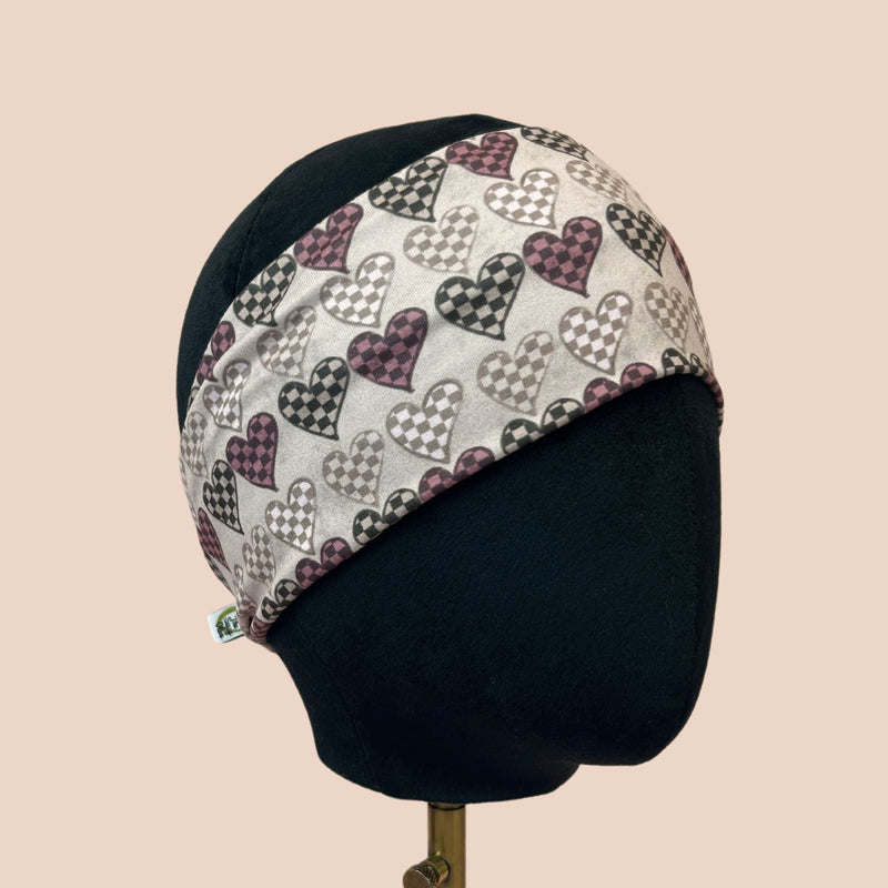 Brown Checker Hearts Stretch Headband - The Sassy Olive