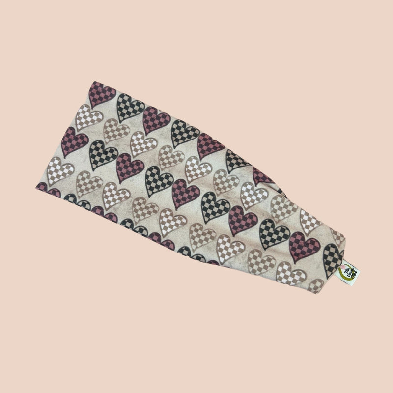 Brown Checker Hearts Stretch Headband - The Sassy Olive