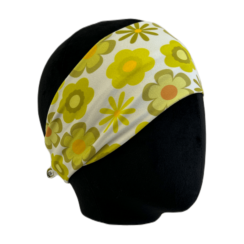 Retro Chartreuse Floral Stretch Headband - The Sassy Olive