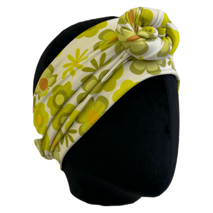 Retro Chartreuse Floral Wrap Headband - The Sassy Olive