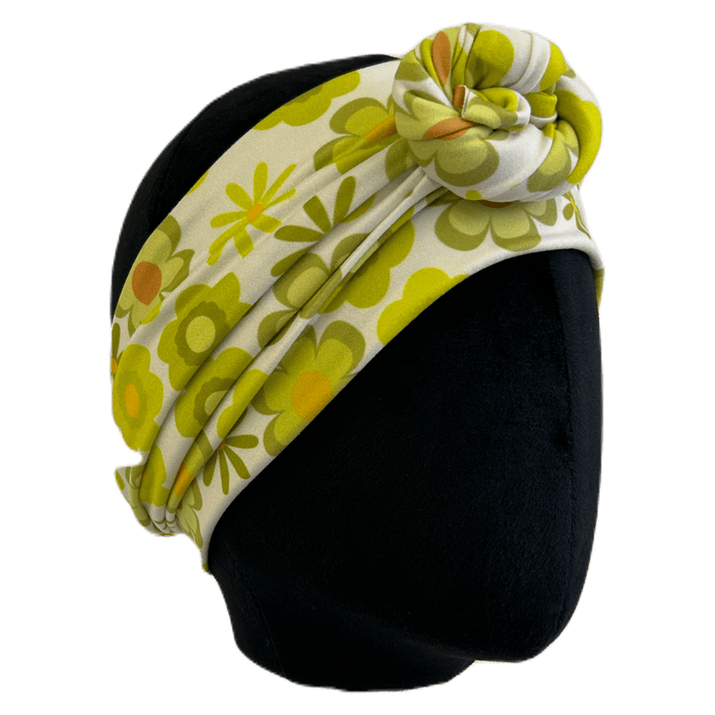 Retro Chartreuse Floral Wrap Headband - The Sassy Olive