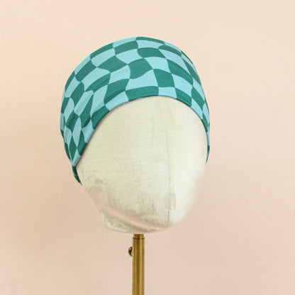 Teal Wavy Checker Stretch Headband - The Sassy Olive