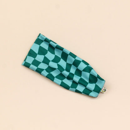 Teal Wavy Checker Stretch Headband - The Sassy Olive